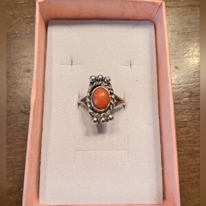 Navajo Vintage Sterling Silver Coral Ring